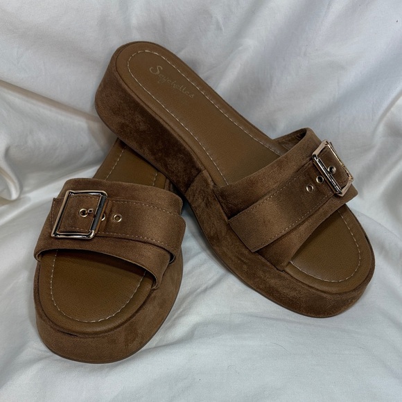 Seychelles Shoes - Seychelles Poppy Brown Suede Buckle Platform Mule Slide Sandals 9.5